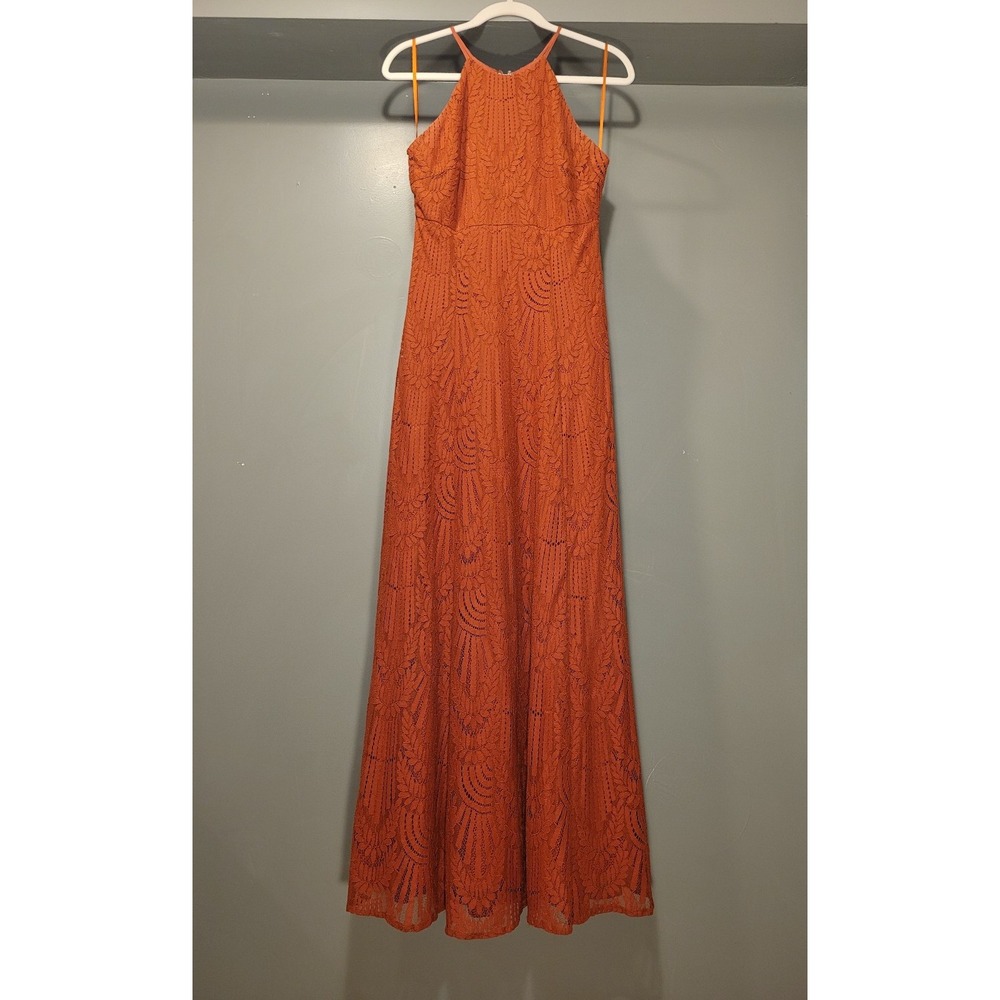 Altar'd State Aubrina Lace Halter Maxi Dress, Women's Size S,‎ Rust Orange